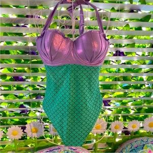 Disney’s Ariel Swimsuit bright purple and green sparkly mermaid one piece